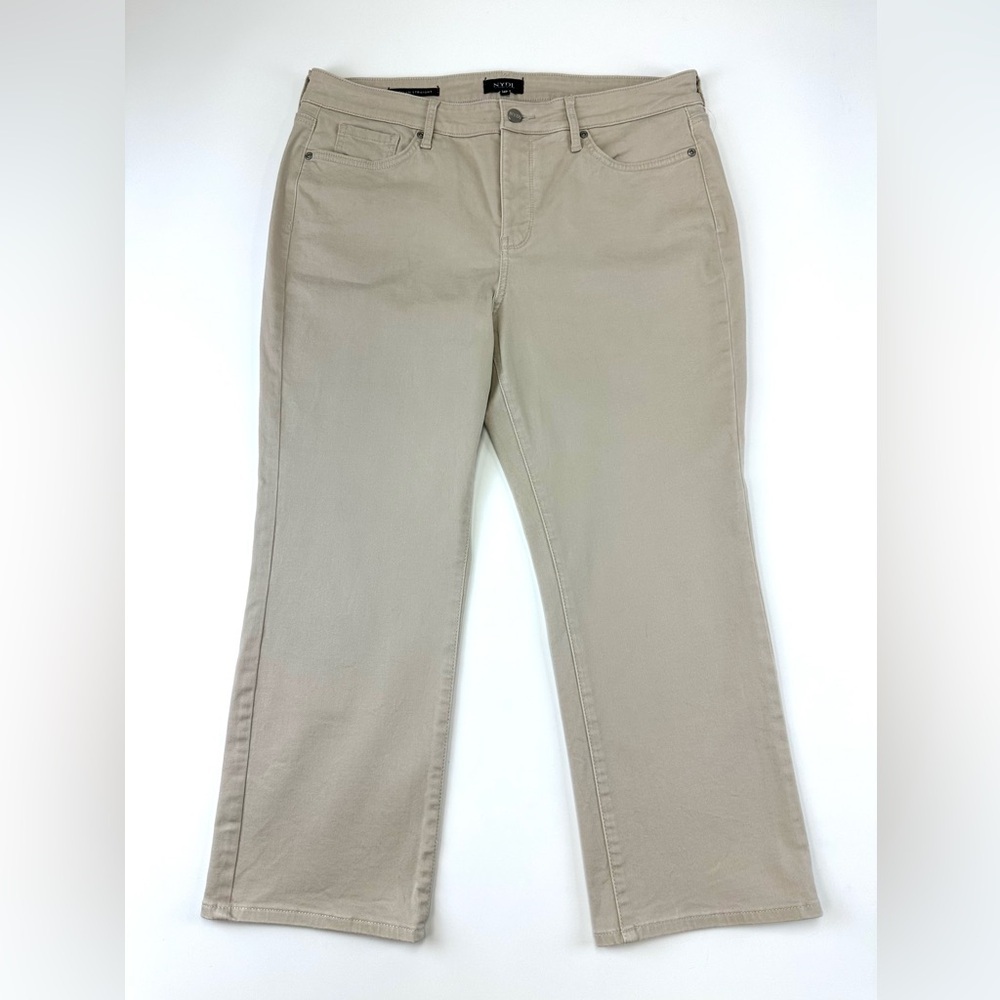 NYDJ Marilyn Straight Jeans 14P Petite Beige Feather Lift Tuck Stretch Denim